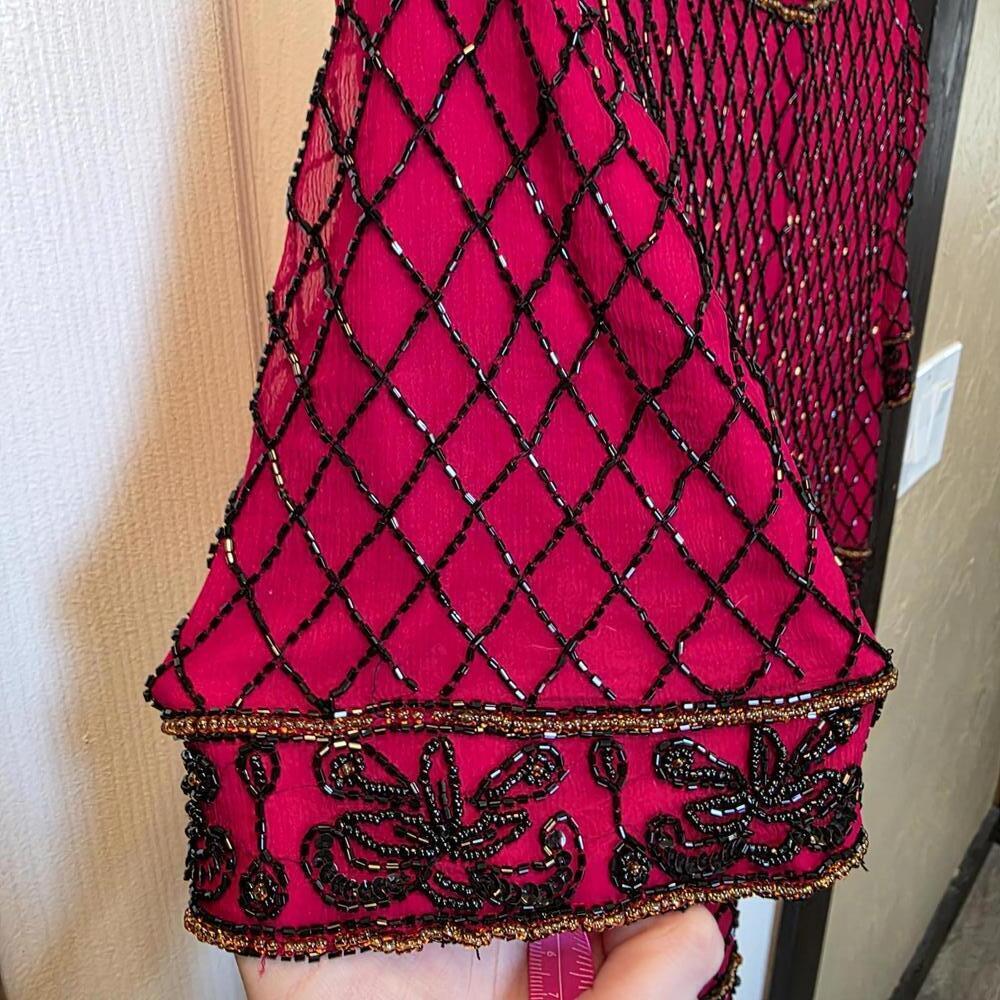Papell Boutique Evening Beaded Silk Top in Red & Black- Size XL - Picture 8 of 8